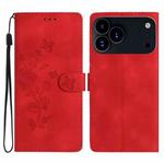 For iPhone 17 Pro Flower Butterfly Embossing Pattern Leather Phone Case(Red)