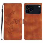 For iPhone 17 Pro Flower Butterfly Embossing Pattern Leather Phone Case(Brown)