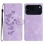 For iPhone 17 Pro Flower Butterfly Embossing Pattern Leather Phone Case(Purple)