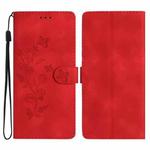 For iPhone 17 Pro Max Flower Butterfly Embossing Pattern Leather Phone Case(Red)
