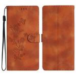 For iPhone 17 Pro Max Flower Butterfly Embossing Pattern Leather Phone Case(Brown)