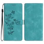 For iPhone 17 Pro Max Flower Butterfly Embossing Pattern Leather Phone Case(Sky Blue)