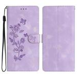 For iPhone 17 Pro Max Flower Butterfly Embossing Pattern Leather Phone Case(Purple)