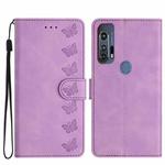 For Motorola Edge+ 2020 Seven Butterflies Embossed Leather Phone Case(Purple)