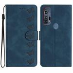 For Motorola Edge+ 2020 Seven Butterflies Embossed Leather Phone Case(Blue)