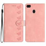 For Motorola Moto E6 Play Seven Butterflies Embossed Leather Phone Case(Pink)