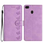 For Motorola Moto E6 Play Seven Butterflies Embossed Leather Phone Case(Purple)