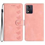 For Motorola Moto E13 Seven Butterflies Embossed Leather Phone Case(Pink)
