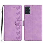 For Motorola Moto E22 Seven Butterflies Embossed Leather Phone Case(Purple)