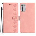 For Motorola Moto E32 Seven Butterflies Embossed Leather Phone Case(Pink)