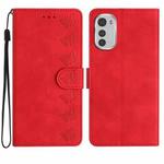 For Motorola Moto E32 Seven Butterflies Embossed Leather Phone Case(Red)