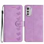 For Motorola Moto E32 Seven Butterflies Embossed Leather Phone Case(Purple)