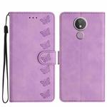 For Motorola Moto G7 Power Seven Butterflies Embossed Leather Phone Case(Purple)