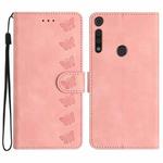 For Motorola Moto G8 Play Seven Butterflies Embossed Leather Phone Case(Pink)