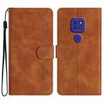 For Motorola Moto G9 Seven Butterflies Embossed Leather Phone Case(Brown)