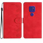 For Motorola Moto G9 Seven Butterflies Embossed Leather Phone Case(Red)