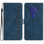 For Motorola Moto G9 Seven Butterflies Embossed Leather Phone Case(Blue)