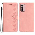 For Motorola Moto G42 Seven Butterflies Embossed Leather Phone Case(Pink)