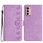 For Motorola Moto G42 Seven Butterflies Embossed Leather Phone Case(Purple)