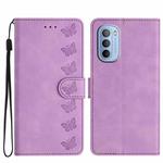 For Motorola Moto G52 Seven Butterflies Embossed Leather Phone Case(Purple)