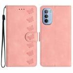 For Motorola Moto G62 Seven Butterflies Embossed Leather Phone Case(Pink)