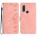 For Motorola One Action Seven Butterflies Embossed Leather Phone Case(Pink)