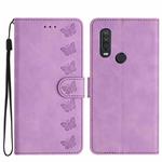 For Motorola One Action Seven Butterflies Embossed Leather Phone Case(Purple)