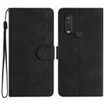 For Motorola One Action Seven Butterflies Embossed Leather Phone Case(Black)