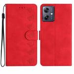 For Motorola Moto G14 4G Seven Butterflies Embossed Leather Phone Case(Red)