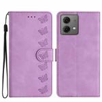 For Motorola Moto G84 5G Seven Butterflies Embossed Leather Phone Case(Purple)