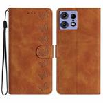 For Motorola Edge 50 Pro Seven Butterflies Embossed Leather Phone Case(Brown)