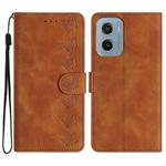For Motorola Moto E15 Seven Butterflies Embossed Leather Phone Case(Brown)