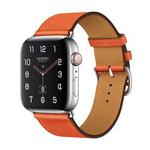 For Apple Watch Series 7 45mm / 6 & SE & 5 & 4 44mm / 3 & 2 & 1 42mm Leather  Watch Band(Orange)