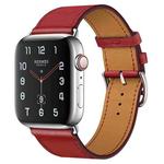 For Apple Watch Series 7 45mm / 6 & SE & 5 & 4 44mm / 3 & 2 & 1 42mm Leather  Watch Band(Red)