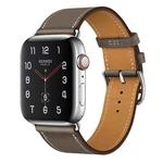 For Apple Watch Series 7 45mm / 6 & SE & 5 & 4 44mm / 3 & 2 & 1 42mm Leather  Watch Band(Grey)