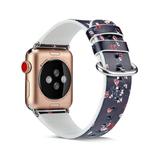 For Apple Watch Series 7 45mm / 6 & SE & 5 & 4 44mm / 3 & 2 & 1 42mm Floral Leather Watchband(F17)