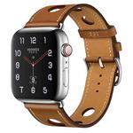 For Apple Watch Series 7 41mm / 6 & SE & 5 & 4 40mm / 3 & 2 & 1 38mm Leather Three Holes Watch Band(Brown)