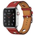 For Apple Watch Series 7 45mm / 6 & SE & 5 & 4 44mm / 3 & 2 & 1 42mm Leather Three Holes Watch Band(Red)