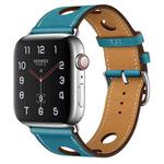 For Apple Watch Ultra 49mm / Series 8&7 45mm / SE 2&6&SE&5&4 44mm / 3&2&1 42mm Leather Three Holes Watch Band(Blue)