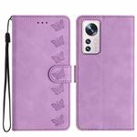 For Xiaomi 12 Lite Seven Butterflies Embossed Leather Phone Case(Purple)