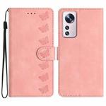 For Xiaomi 12 Pro Seven Butterflies Embossed Leather Phone Case(Pink)