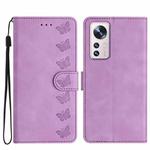 For Xiaomi 12 Pro Seven Butterflies Embossed Leather Phone Case(Purple)