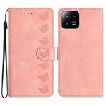 For Xiaomi 13 Seven Butterflies Embossed Leather Phone Case(Pink)