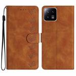 For Xiaomi 13 Pro Seven Butterflies Embossed Leather Phone Case(Brown)
