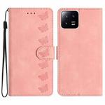 For Xiaomi 13 Pro Seven Butterflies Embossed Leather Phone Case(Pink)