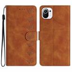 For Xiaomi Mi 11 Lite Seven Butterflies Embossed Leather Phone Case(Brown)