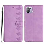 For Xiaomi Mi 11 Pro Seven Butterflies Embossed Leather Phone Case(Purple)