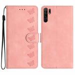 For Xiaomi Redmi 9 Seven Butterflies Embossed Leather Phone Case(Pink)