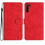 For Xiaomi Redmi 9 Seven Butterflies Embossed Leather Phone Case(Red)