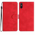 For Xiaomi Redmi 9A Seven Butterflies Embossed Leather Phone Case(Red)